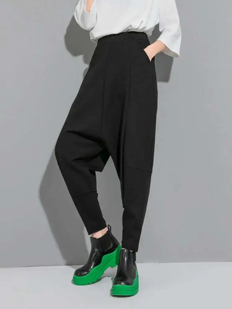 High Elastic Waist Black Brief Long Shaped Harem Pants New Loose Fit Trousers Women Fashion Spring Autumn 2025 1DF0630