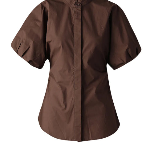 Load image into Gallery viewer, Women Coffee Shaped Elegant Blouse New Stand Collar Short Puff Sleeve Shirt Fashion Tide Spring Summer 2025 CPG3251
