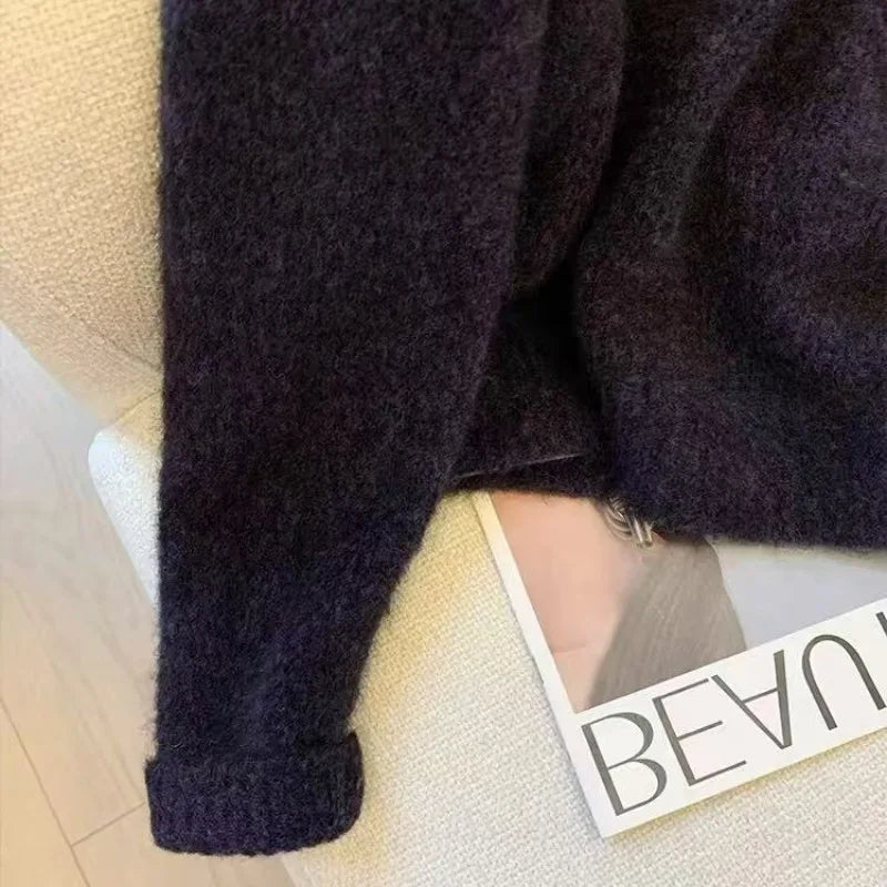 Autumn Winter Black Sequin Long Sleeves Knitted Sweater French Fashion Women's Elegant Lapel Versatile Short Pullover Tops Trend