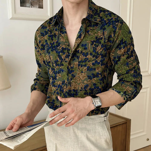 Load image into Gallery viewer, Men's Long Sleeve Shirts New Spring Casual Printing Design Korean Losse Single Breasted Stylish Turn-down Collar Top 9W1577
