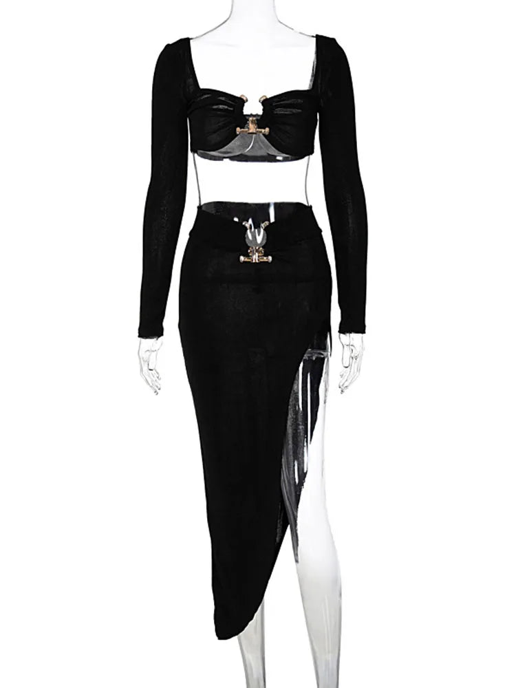 Fashion Knitted Contrast Bra Women's Two Piece Top High Waist Wrap Hip Short Skirt Set Sexy and Charming City Party 2023