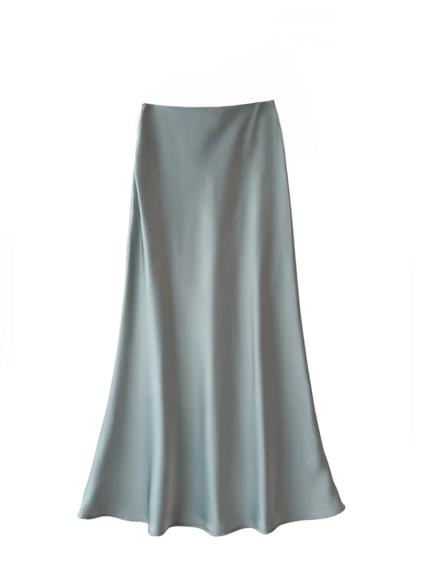 Fashion High Waist Slimming Medium To Long Satin Silk Half Skirt For Women 2024 Summer New Hip Hugging Slimming Skirt