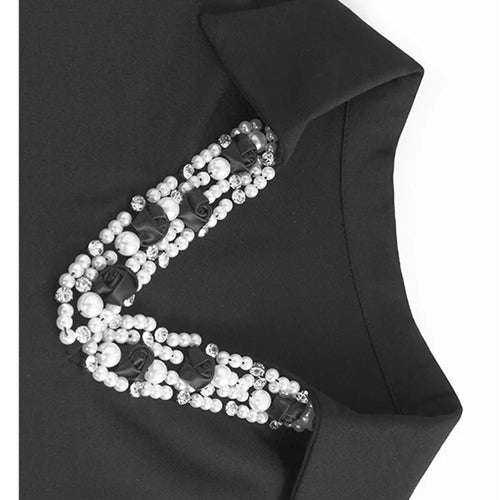 Load image into Gallery viewer, Women Black Flower Pearl Big Size Elegant Lace Midi Dress New V-Neck Short Sleeve Fashion Tide Spring Summer 2025 1DJ1419
