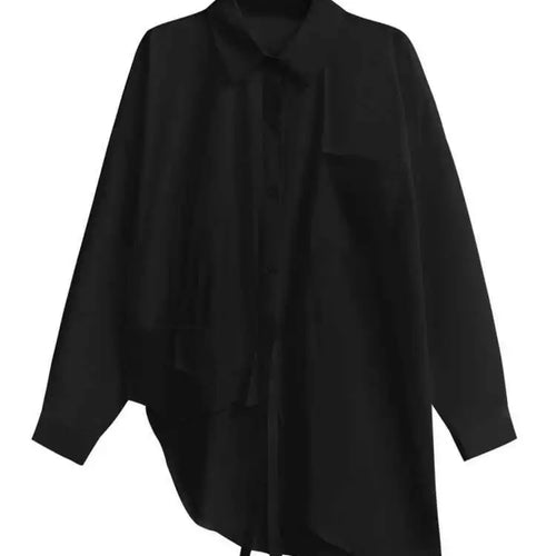 Load image into Gallery viewer, Women Black Big Size Asymmetric Blouse New Lapel Long Sleeve Loose Fit Shirt Fashion Tide Spring Autumn 2025 1DH3448
