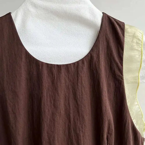 Load image into Gallery viewer, Women Coffee Color-block Elegant Long Vest Dress New Round Neck Sleeveless Fashion Tide Spring Summer 2025 1DJ0743
