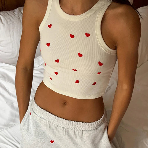 Load image into Gallery viewer, Casual Sweet Heart Print White Vest Short Tops Female Harajuku Korean Skinny Summer Tank Top Sleeveless Tee Outfits
