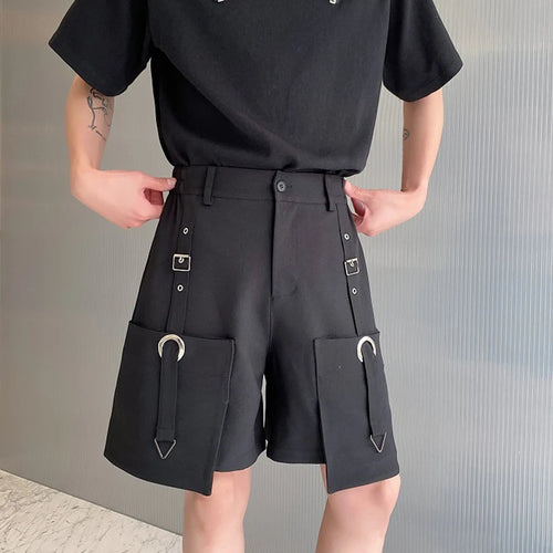 Load image into Gallery viewer, High Waisted Shorts Summer New Casual Men&#39;s Cargo Pants Pocket Zipper Solid Color Loose Fashion Metal Ribbon 9C5355
