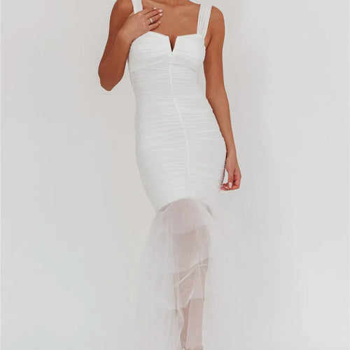 Load image into Gallery viewer, Mesh Backless Sexy Maxi Dress For Women Gown Two Layer Spaghetti Strap Sleeveless Ruched Bodycon Club Party Dress
