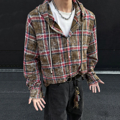 Load image into Gallery viewer, Male New Kroean Spring Men's Hooded Plaid Shirt Single Breasted Design Casual Handsome Long Sleeves Style 2025 9W1396
