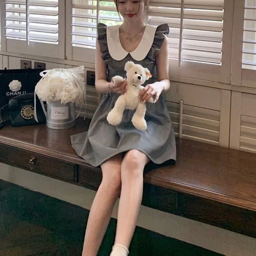 Load image into Gallery viewer, Sweet Kawaii Cute Mini Dress Flying Sleeve Vintage Peter Pan Collar Short Party Dresses
