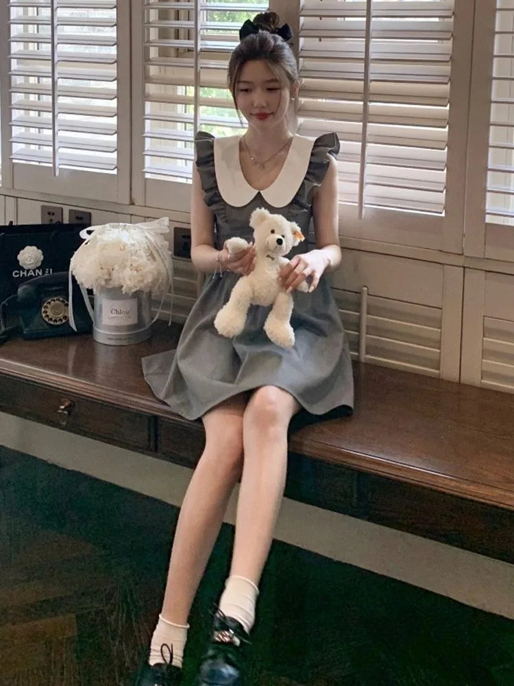Sweet Kawaii Cute Mini Dress Flying Sleeve Vintage Peter Pan Collar Short Party Dresses