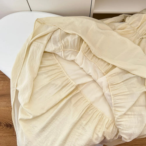 Load image into Gallery viewer, French Fashion Women's Beige Lace Long Sleeve Ruffles Lace-up Dress 2024 Autumn Vintage New High Waist Pleated Cake Dress Simple
