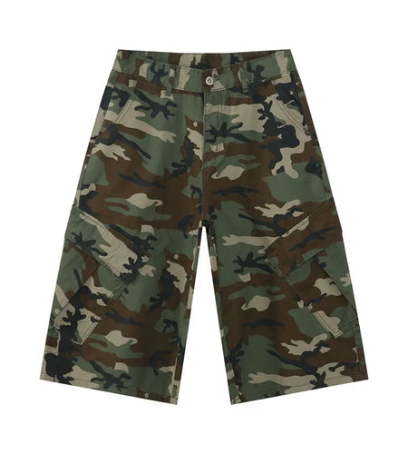 American Style Men's Jeans Camouflage Side Pockets Patchwork Design Casual Straight Wide Leg Baggy Male Denim Shorts 9W1271