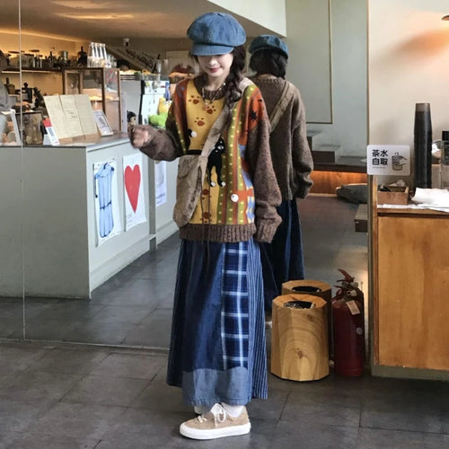 Load image into Gallery viewer, Loose Grunge Cartoon Jacquard Pullovers Y2k Aesthetic Vintage Knitted Sweaters Streetwear Patchwork Harajuku Women's Jumpers
