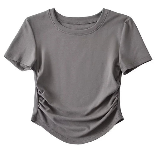 Load image into Gallery viewer, 2024 Harajuku Women Crew Neck Short Sleeve Cotton Tee With Ruched Sides Detail T-shirts
