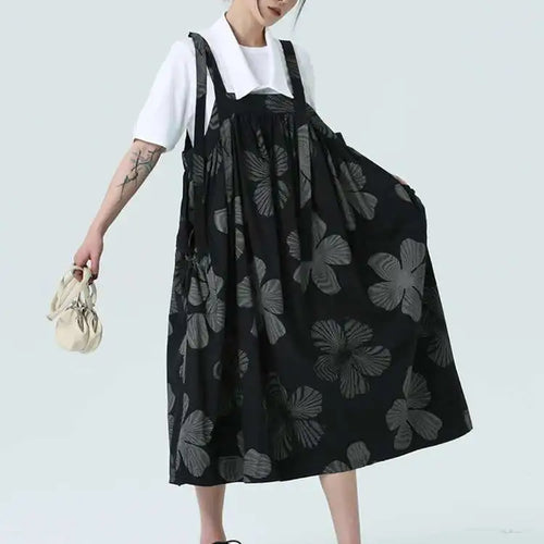 Load image into Gallery viewer, Women Black Pattern Printed Big Size Strap Dress New Square Collar Sleeveless Fashion Tide Spring Autumn 2025 1DH4956
