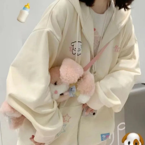 Load image into Gallery viewer, Harajuku Kawaii Japanese Zip Up Women Hoodie Pink Hooded Sweatshirt Long Sleeve Top Soft Gilrs
