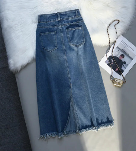 Spring Summer Women Skirts Vintage High Waist Split Jeans Skirt Y2k Long A-line Skirts Streetwear Casual