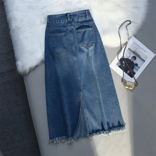 Load image into Gallery viewer, Spring Summer Women Skirts Vintage High Waist Split Jeans Skirt Y2k Long A-line Skirts Streetwear Casual
