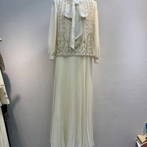 Load image into Gallery viewer, Spliced Sequines Two Piece Set For Women O Neck Sleeveless Waistcoat Patchwork Lace Up Long Sleeve Dress Set Female
