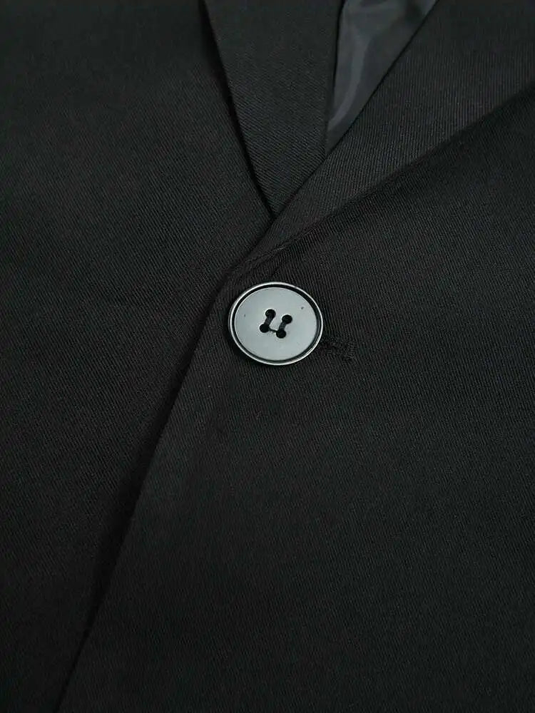 Women Black Color-block Big Size Blazer New Lapel Long Sleeve Loose Fit Jacket Fashion Tide Spring Autumn 2025 1DF3108