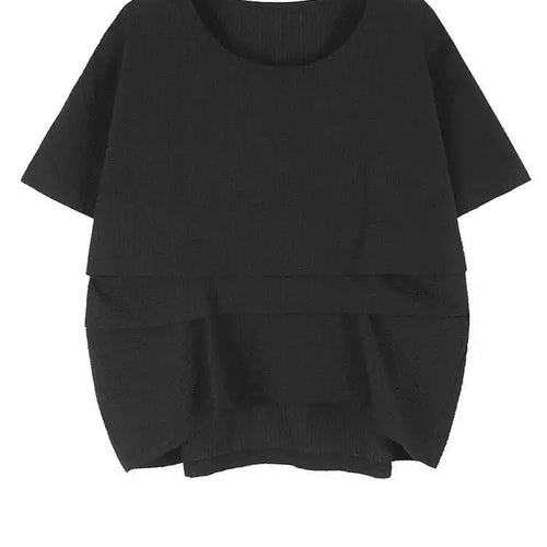 Load image into Gallery viewer, Women Yellow Irregular Pleated Big Size Casual T-shirt New Round Neck Short Sleeve Fashion Tide Spring Summer 2025 1DH5679
