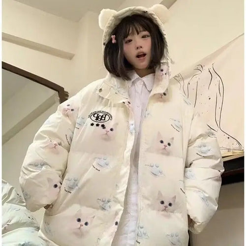 Load image into Gallery viewer, Furry Cute Anime Parkas Coat for Women 2024 Winter Clothing Hooded Zipper Fashion Outwear Y2k Tops Causal Thicked Warm Jackets
