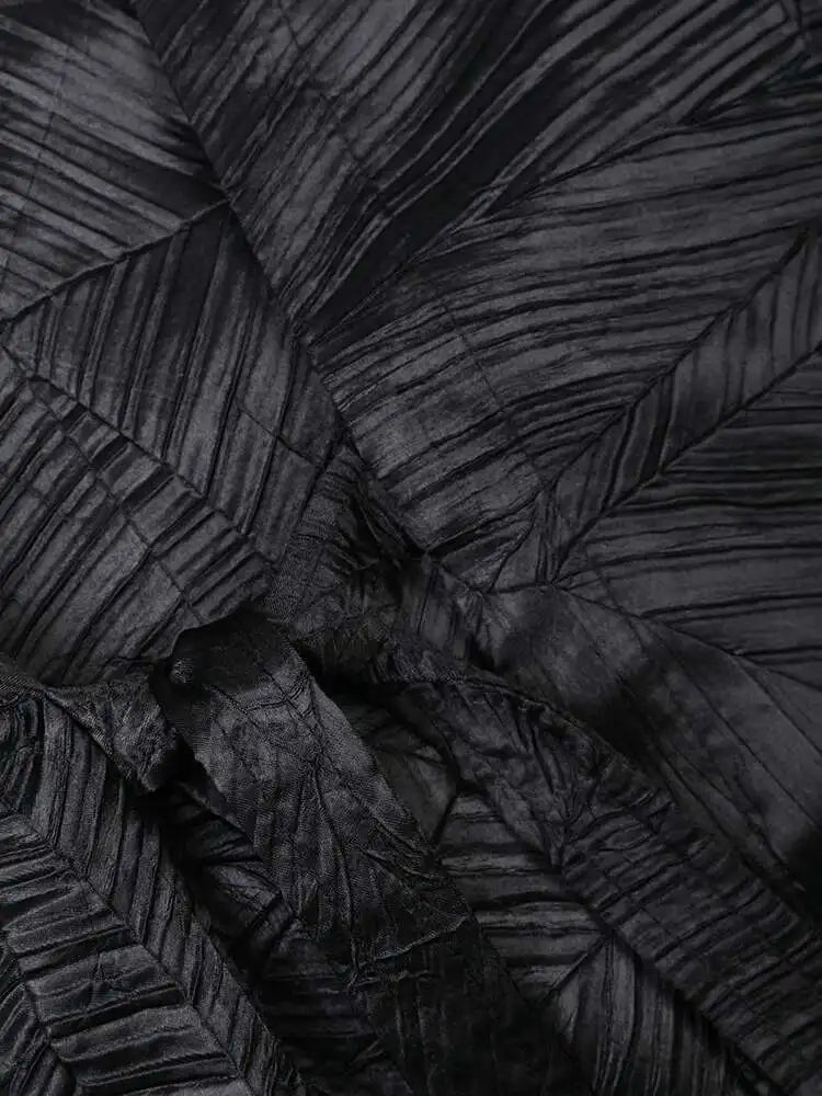 Women Black Pleated Bandage Big Size Blouse New Round Neck Long Sleeve Shirt Fashion Tide Spring Autumn 2025 CPG1142