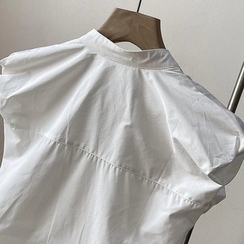 Load image into Gallery viewer, Women White Shaped Elegant Vintage Blouse New Stand Collar Sleeveless Shirt Fashion Tide Spring Summer 2025 1DJ1479
