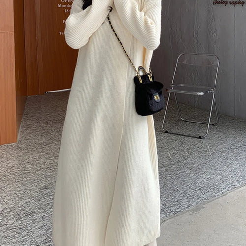 Load image into Gallery viewer, Women Orange Knitting Long Slit Big Size Dress New Turtleneck Long Sleeve Loose Fit Fashion Spring Autumn 2025 1DE5886
