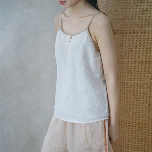 Load image into Gallery viewer, y2k Cami Tops Women Summer Clothes Floral Embroidery Spaghetti Strap Sleeveless Cotton Linen T Shirts 2000s Clothing
