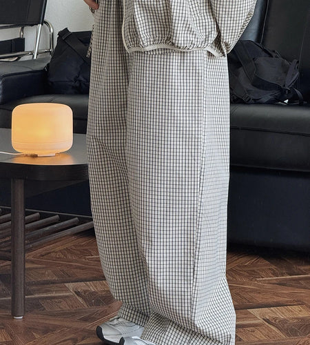 High Elastic Waist Beige Plaid Casual Long Wide Leg Pants New Trousers Women Fashion Tide Spring Autumn 2025 1DJ0867