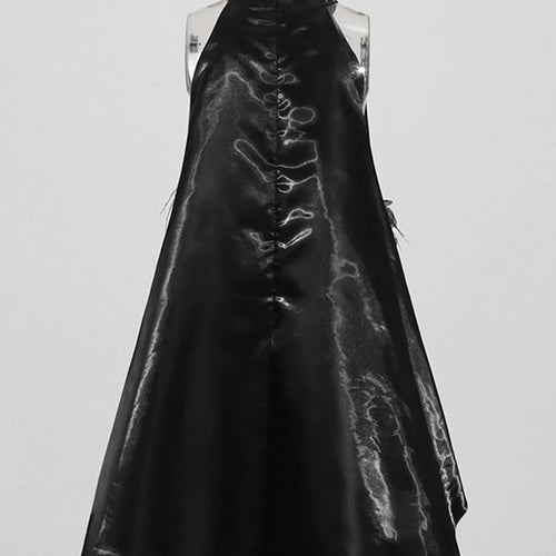 Load image into Gallery viewer, Solid Spliced Appliques Loose Dresses For Women O Neck Sleeveless High Waist Temperament Mini Dress Female Fashion
