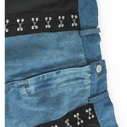 Load image into Gallery viewer, High Elastic Waist Blue Denim Color-block Rivet Long A-line Half-body Skirt Women Fashion New Spring Autumn 2025 1DH8211
