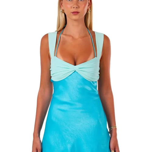 Load image into Gallery viewer, Patchwork Sleeveless Sexy Mini Dress For Women Robe Satin Strapless Backless Lace-up High Waist A-line Club Dress
