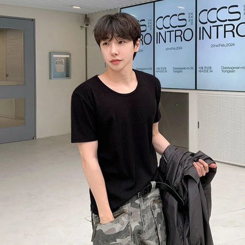 Load image into Gallery viewer, Summer Men's Short Sleeve T-shirts Korean Simple Solid Color Loose Korean Handsome Round Neck Casual T-shirt 9W1612
