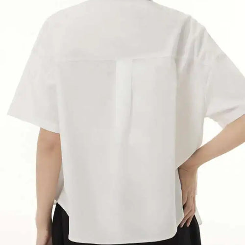 Load image into Gallery viewer, Women White Irregular Pleated Ribbons Big Size Blouse New Lapel Short Sleeve Shirt Fashion Tide Spring Summer 2025 1DH6566
