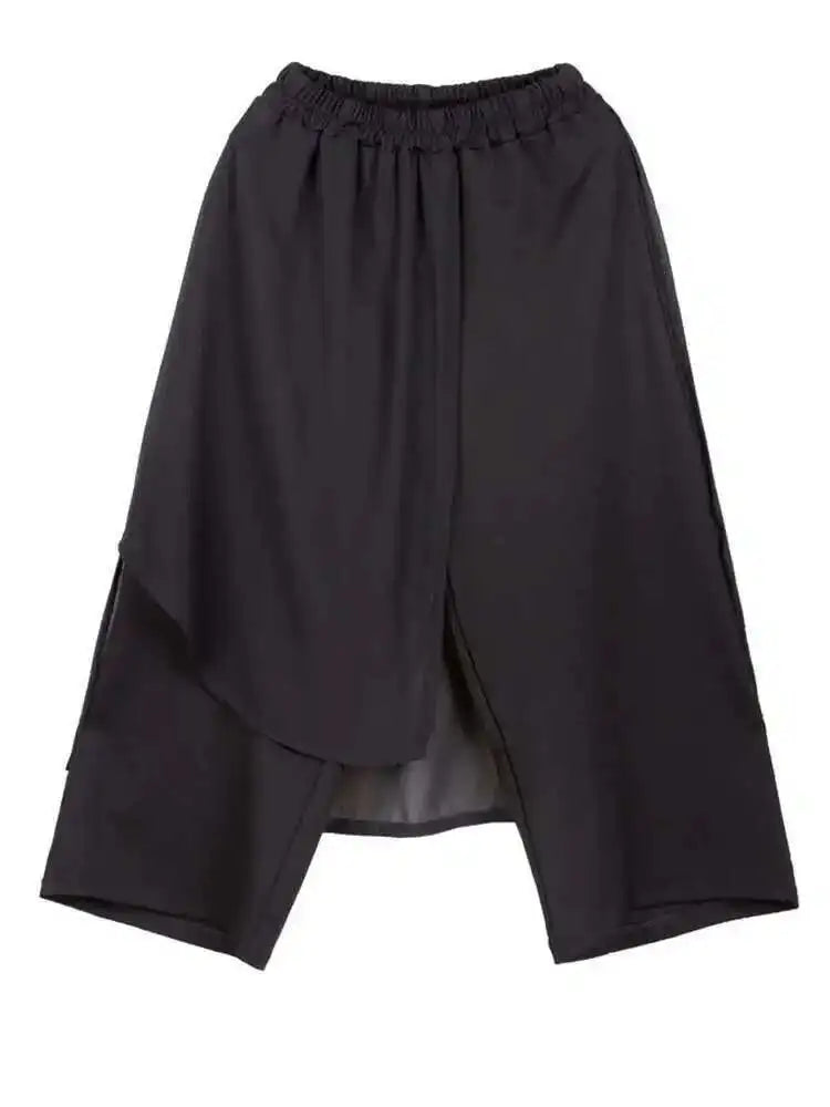 High Elastic Waist Black Chiffon Asymmetric Pants New Loose Fit Trousers Women Fashion Tide Spring Autumn 2025 1DF4656