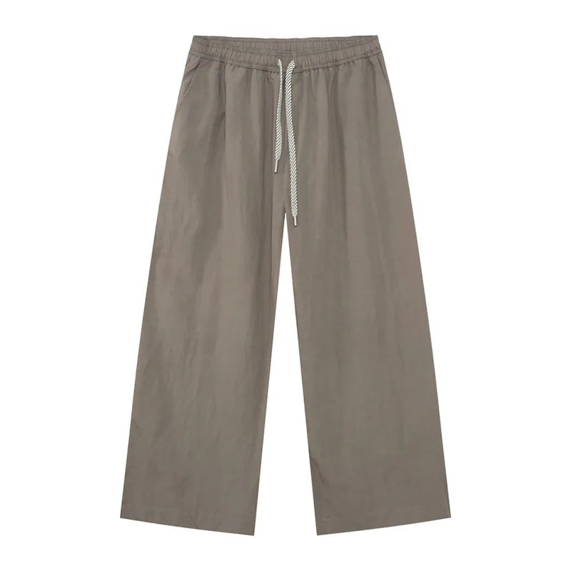 Korean Style Men Two-piece Sets Lapel Solid Color Short Sleeve Single Breasted Shirt Elastic Waist Drawstring Pants 9W1256