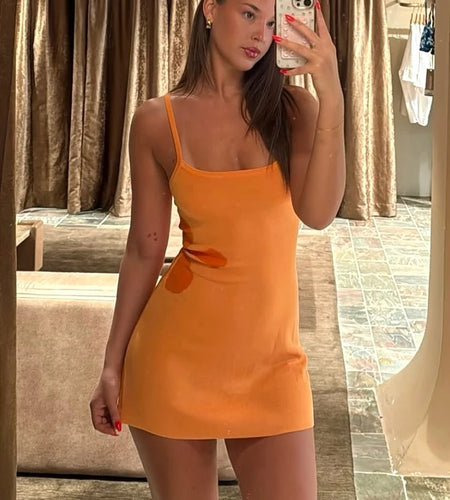 Spaghetti Strap Print Knit Mini Dress For Woman Robe Summer New Sleeveless Backless Beach Holiday Club Dress Knitwear