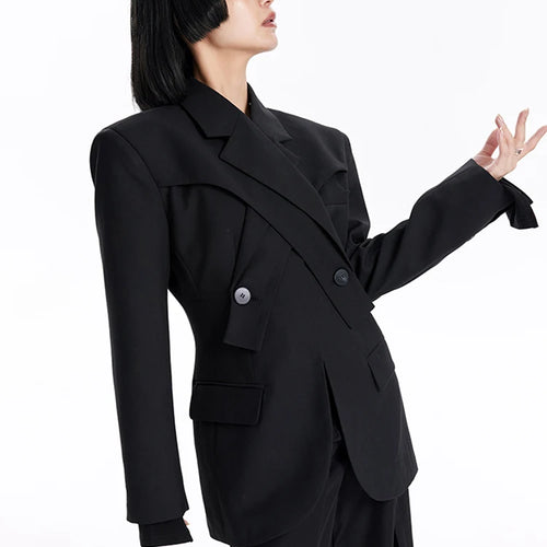 Load image into Gallery viewer, Women Black Button Corss Design Elegant Slim Blazer New Lapel Long Sleeve Jacket Fashion Tide Spring Autumn 2025 7AB1277
