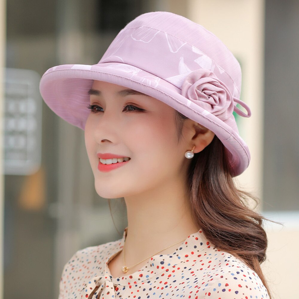 Woman Summer Hats With Visor Hat Fashion Flower Design Sun Hat Travel Mesh Bucket Hat