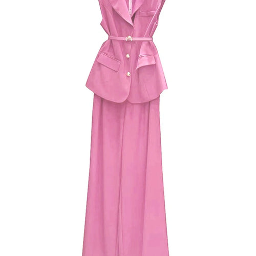 Load image into Gallery viewer, Solid Temperament Two Piece Sets for Women Lapel Sleeveless Spliced Single Breasted Top High Waist Pant Set Female
