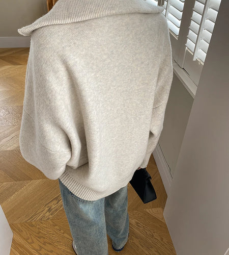 Camel Big Size Thick Elegant Knitting Cardigan Sweater Lapel Long Sleeve Women New Fashion Tide Spring Autumn 2025 26D55