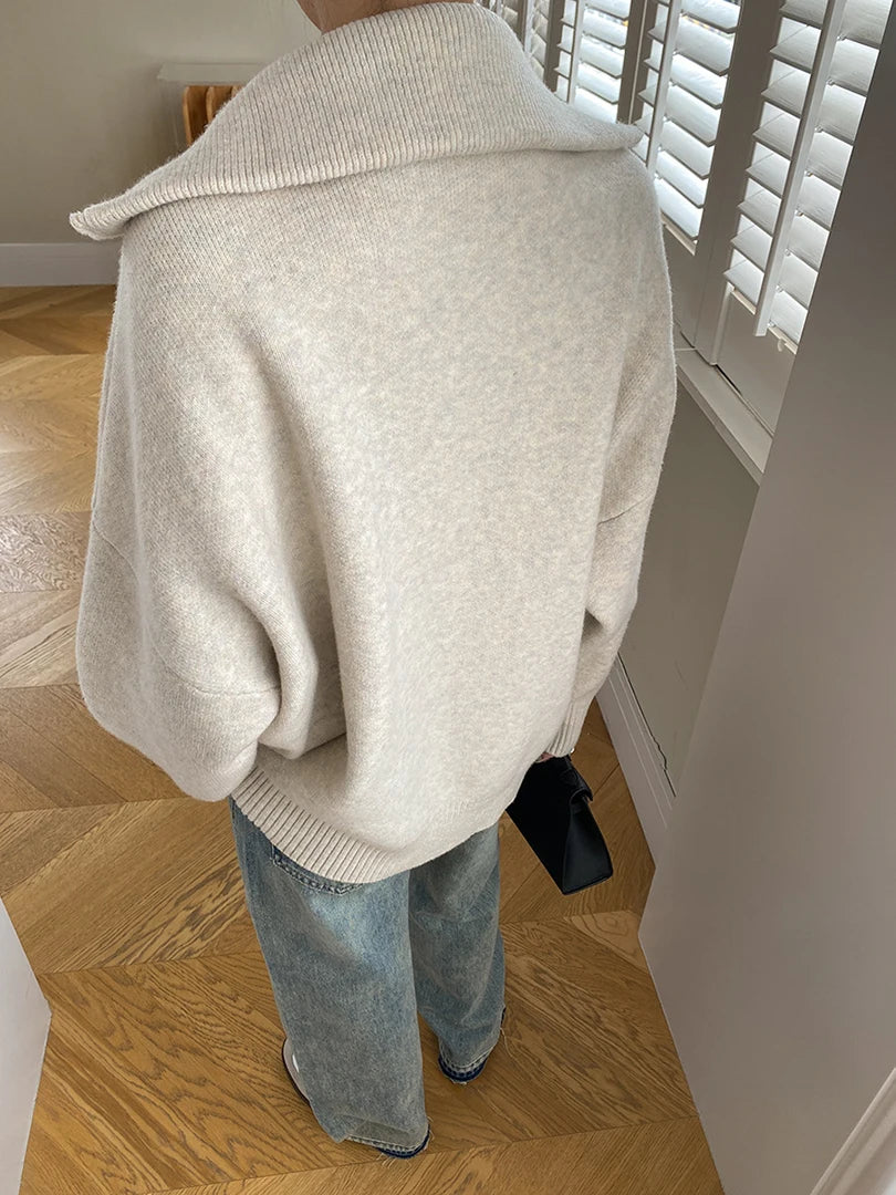 Camel Big Size Thick Elegant Knitting Cardigan Sweater Lapel Long Sleeve Women New Fashion Tide Spring Autumn 2025 26D55