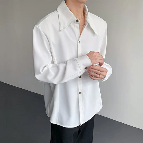 Load image into Gallery viewer, Men&#39;s Drape Shirts Male Long Sleeved Turn-down Collar New Cool Korean Single Breasted Silhouette Ice Silk Clothing 9W1383
