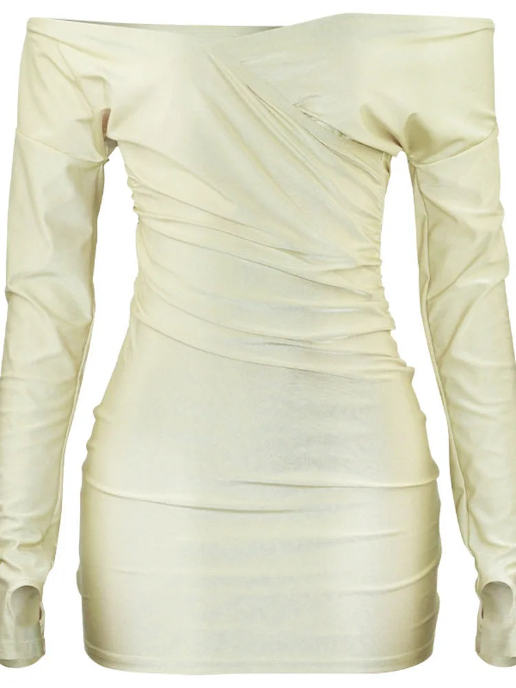 Sexy Backless Long Sleeved One Shoulder High Stretch Tight Dress Women Party Club Evening Dress Spring/summer New 2025