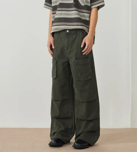 Men's Cargo Pants New American Style Multi Pockets High Street Straight Wide Leg Pants Solid Color Male Trousers 9W1898