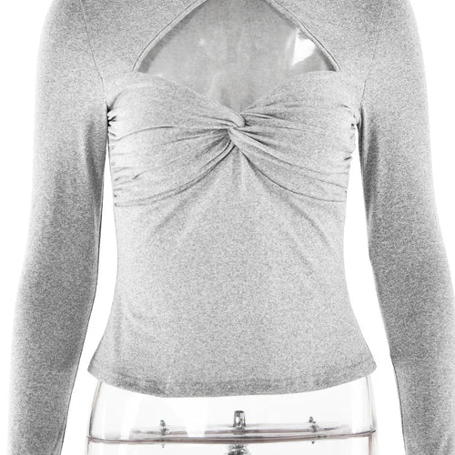 Load image into Gallery viewer, Sexy Hollow Out Long Sleeved Women Top Pleated Elastic Tight Fitting T-shirt Fashionable Street Casual Clothing Female
