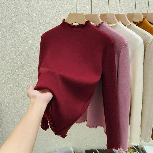 Load image into Gallery viewer, Autumn Winter Korean Solid Half Height Collar Velvet Knit Sweater Women Fashion Warm Long Sleeve Festival Pullovers Tops Casual
